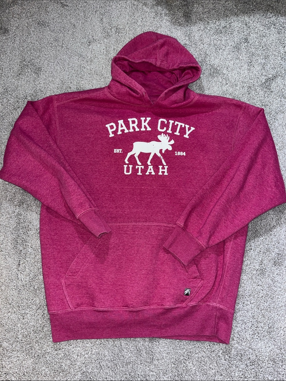 Hot pink Park City Utah Moose fleece hooded hoodie running sweatshirt L men’s